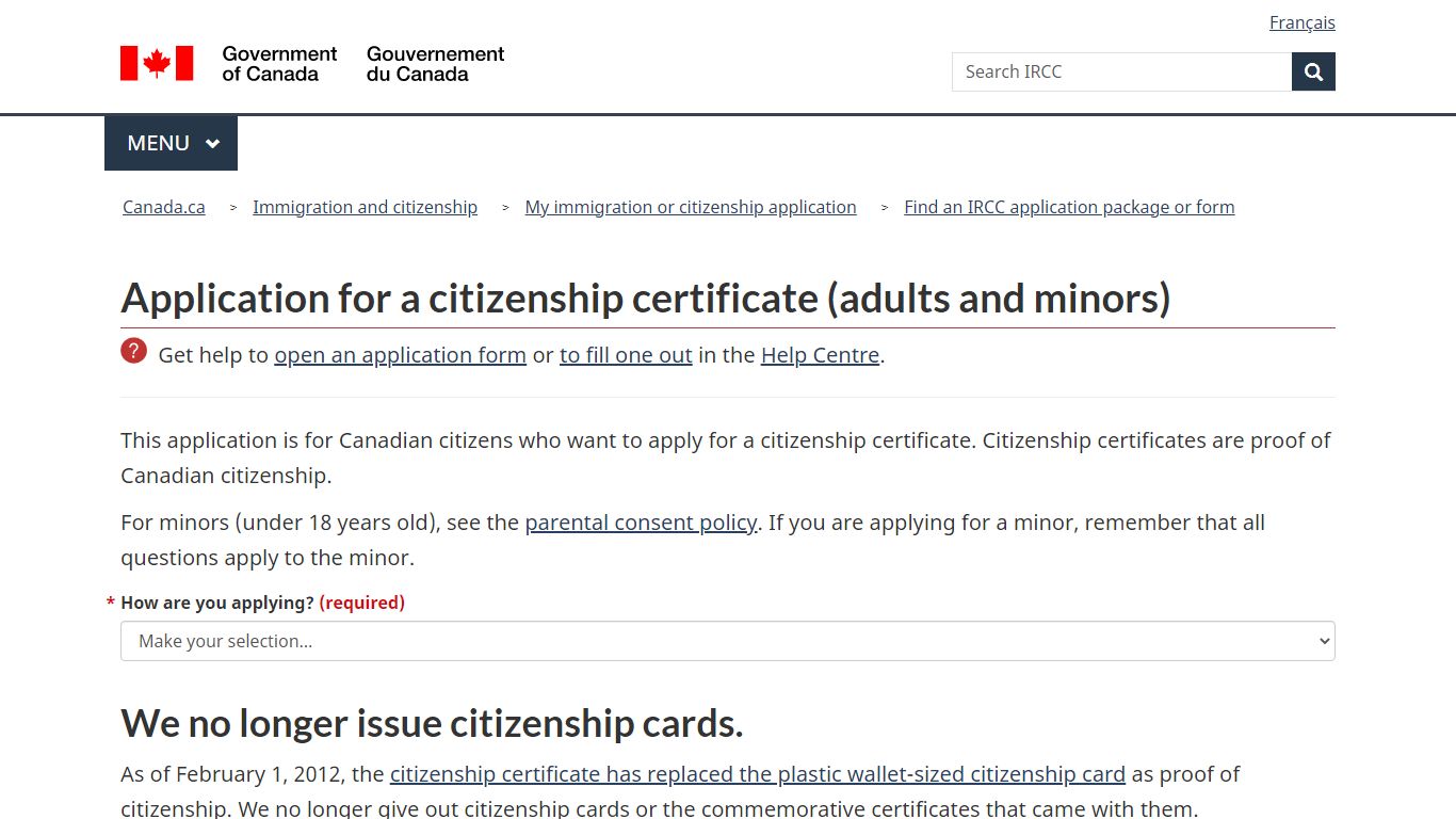 Application for a citizenship certificate (adults and minors)